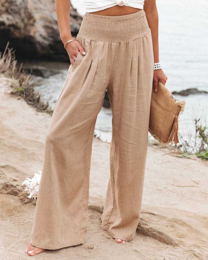 Fließende Strandhose mit Weiten Beinen Wide w kolorze Beige (Fast ausverkauft)