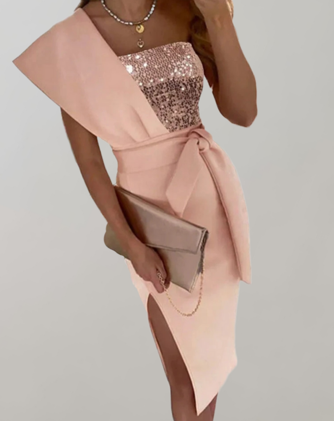 geschnittenes One-Shoulder-Kleid mit Schleife in der w kolorze Roze/Zilver