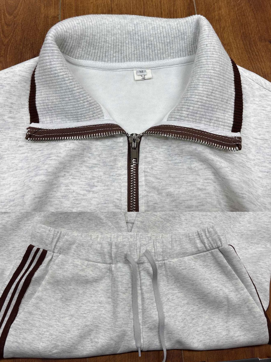 grauer und weißer Halbzip-Sweatshirt mit weitem (14)