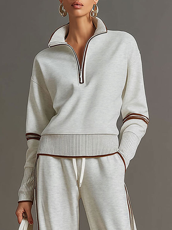 grauer und weißer Halbzip-Sweatshirt mit weitem (17)