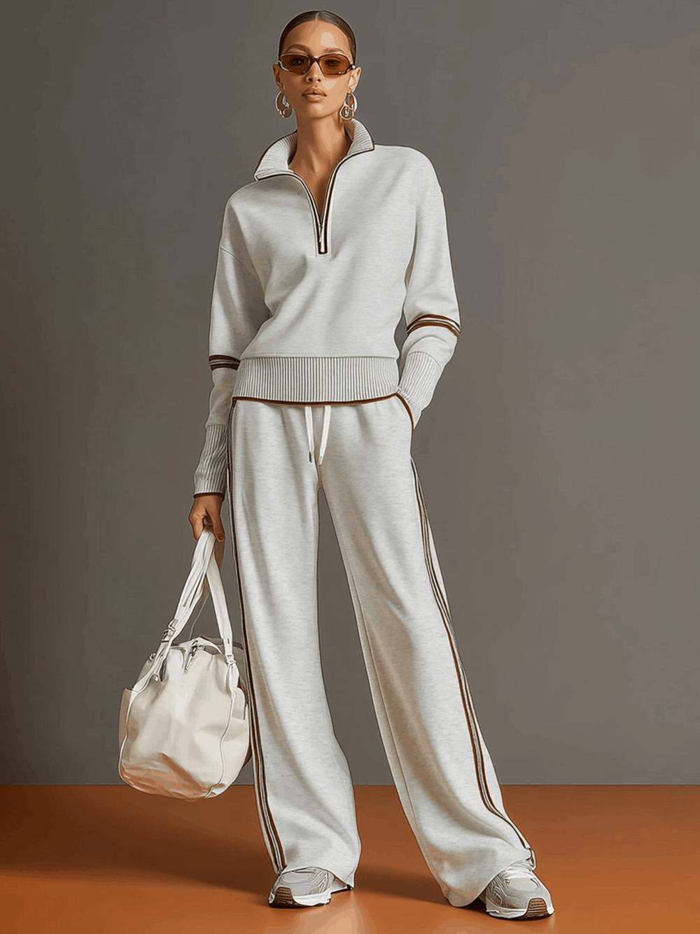 grauer und weißer Halbzip-Sweatshirt mit weitem (2)
