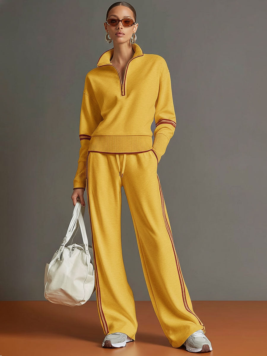 grauer und weißer Halbzip-Sweatshirt mit weitem w kolorze Żółty