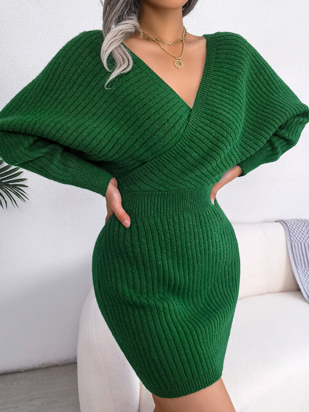 I Langer Pullover für Frauen Fall w kolorze Zielony