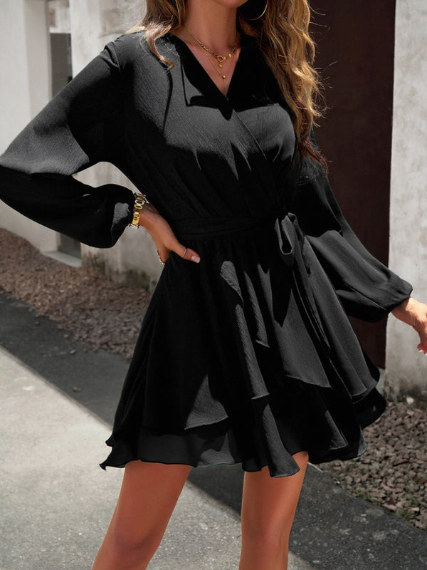 Kleid mit Taillenband Lena Linen w kolorze Czarny