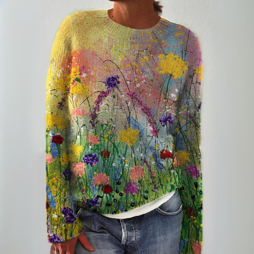 KUSCHELIGER PULLOVER MIT FLORALER KUNST w kolorze Wielokolorowy