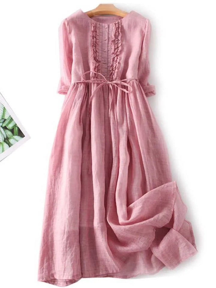 Leinenkleid mit Falten-Detail Sofia Linen w kolorze Różowy