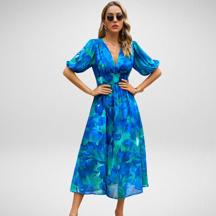 Letnia sukienka maxi w stylu vintage w kolorze Niebieski