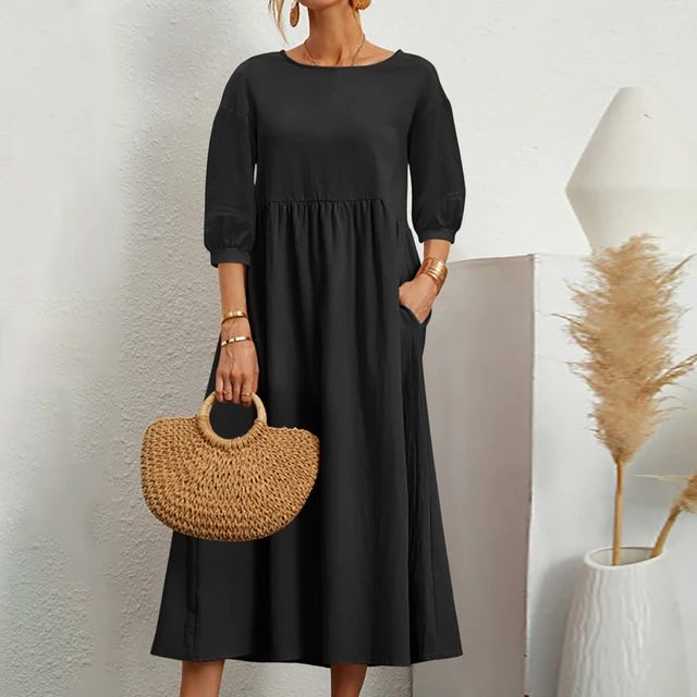 Lniana sukienka letnia maxi w kolorze Czarny