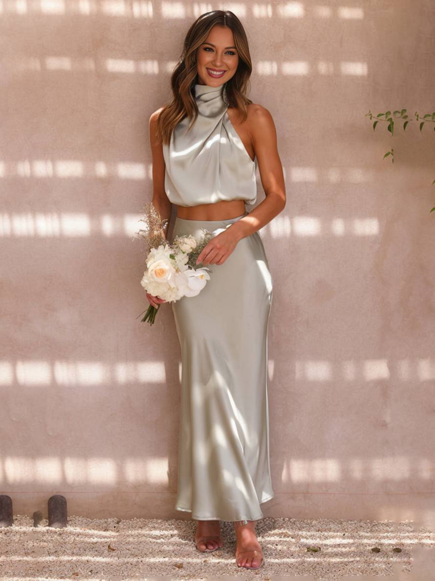 Damski elegancki komplet na letnie wesele w kolorze Pastel green 1