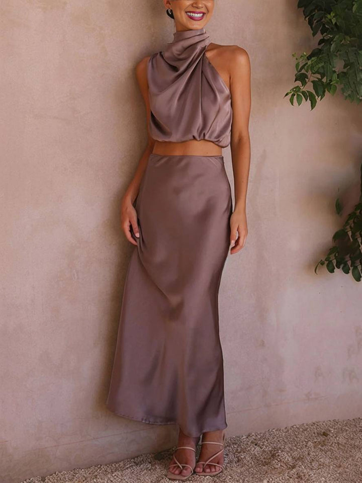 Damski elegancki komplet na letnie wesele w kolorze Pastel green 2
