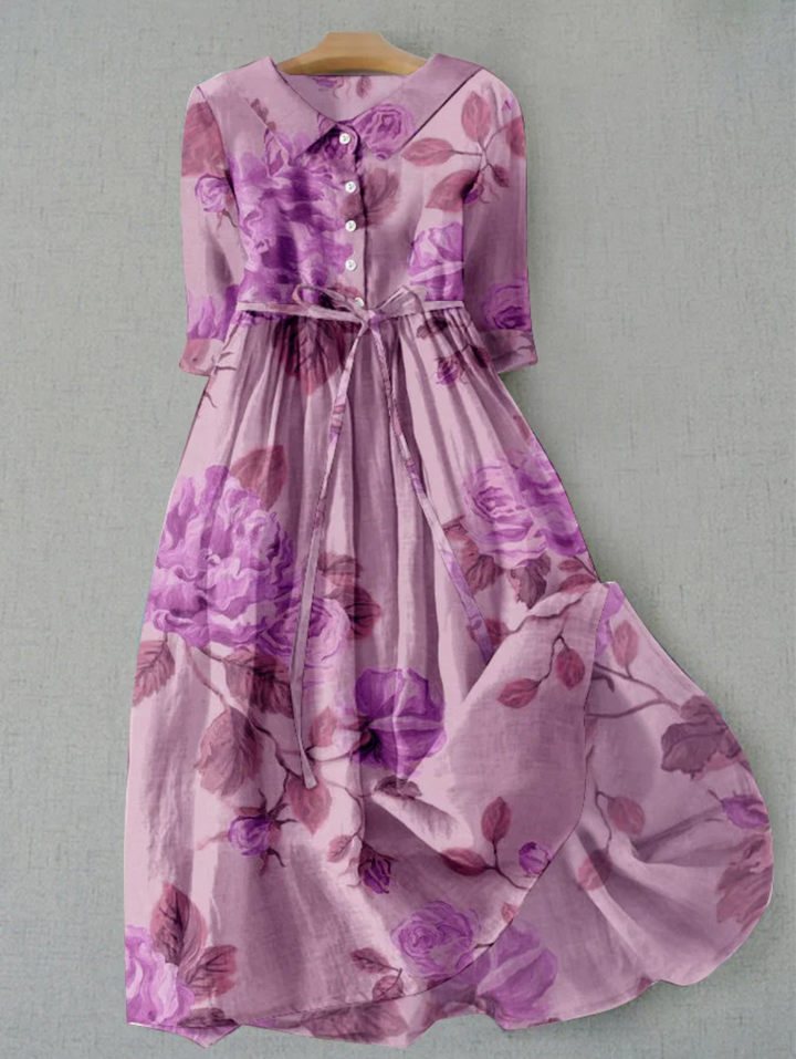 London | Linen dress with floral w kolorze Liliowy