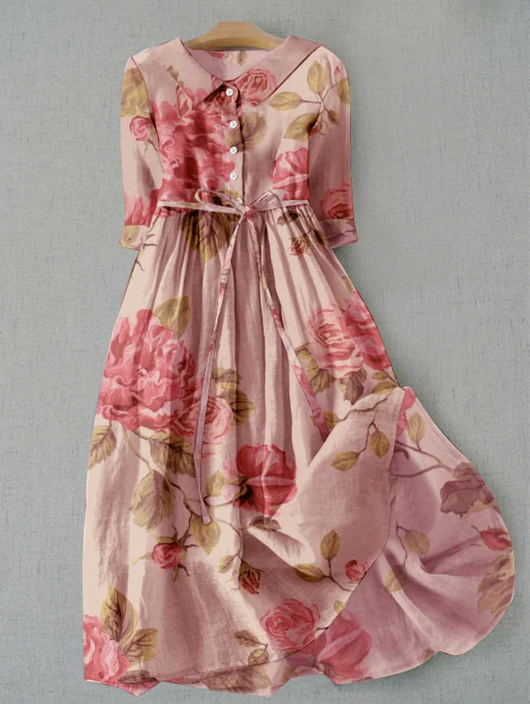 London | Linen dress with floral w kolorze Różowy