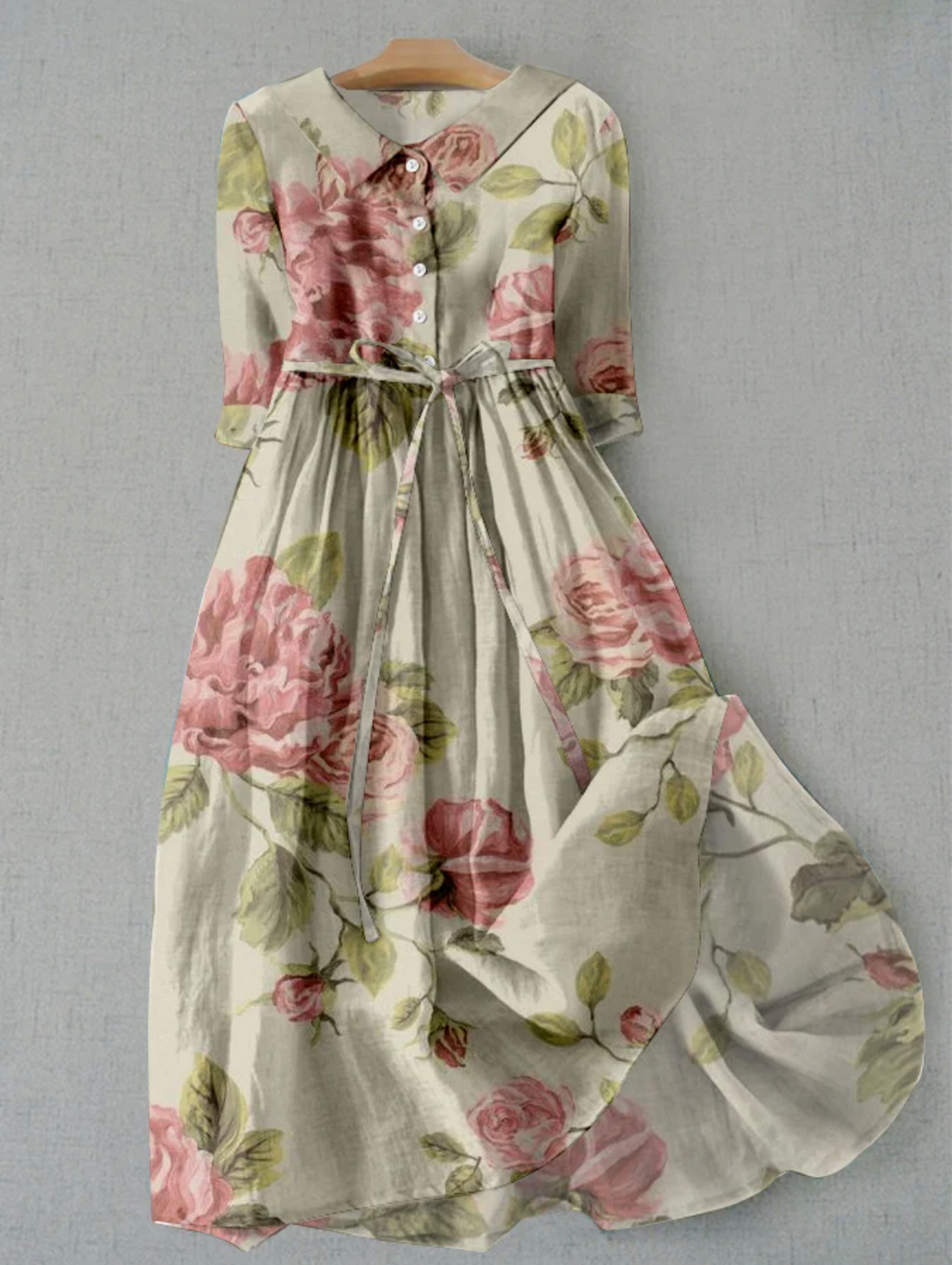 London | Linen dress with floral w kolorze Vegetables