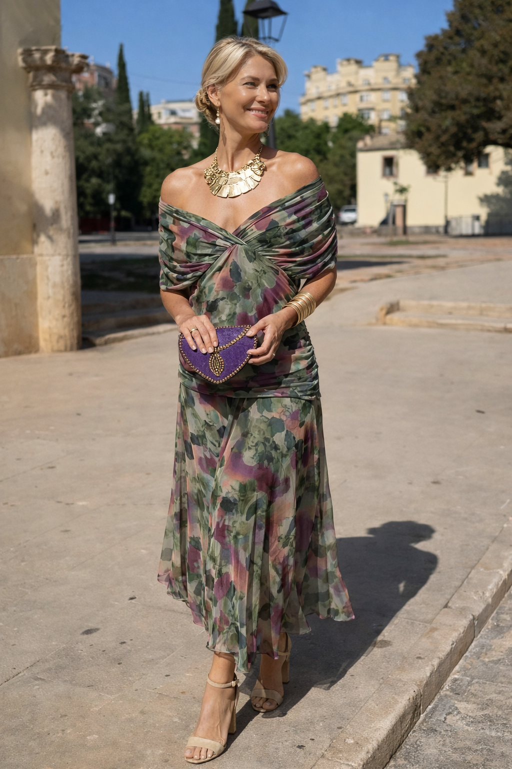 Maxikleid für Feste mit V-Ausschnitt Beach w kolorze Blumenstrauß