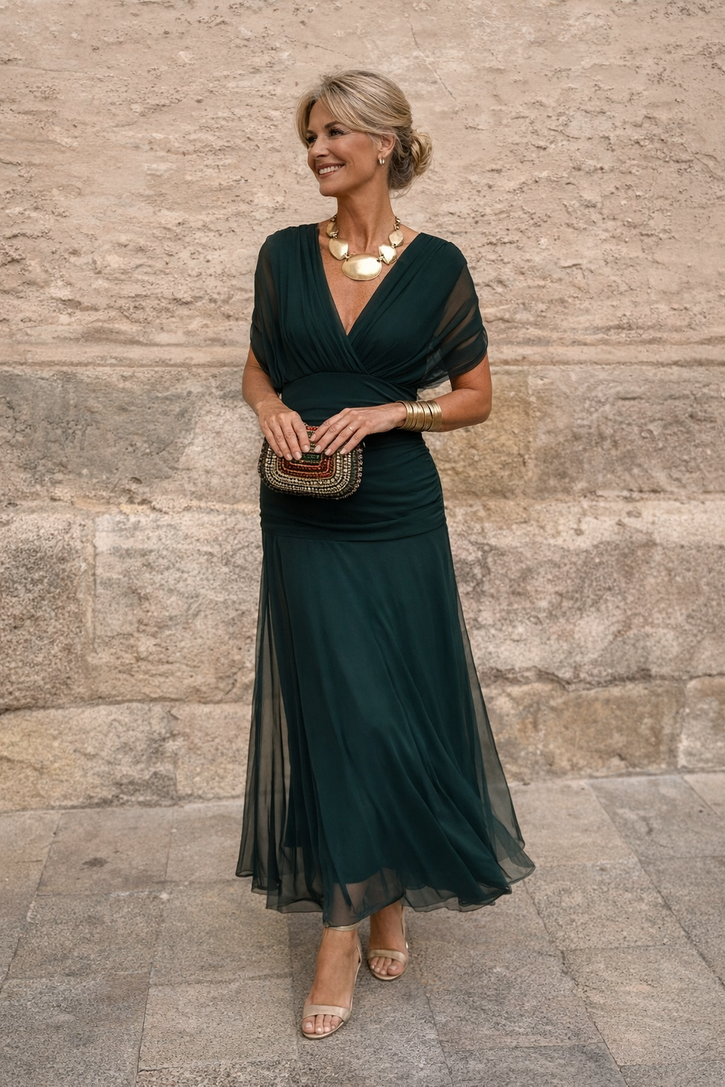 Maxikleid für Feste mit V-Ausschnitt Beach w kolorze Flaschengrün