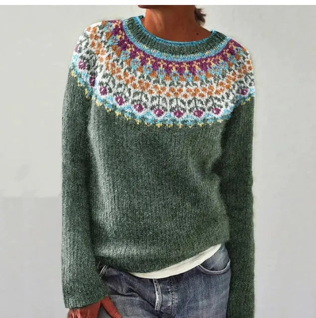 Sofia | Damski dzianinowy sweter z kolorowym wzorem retro w stylu vintage foto 2