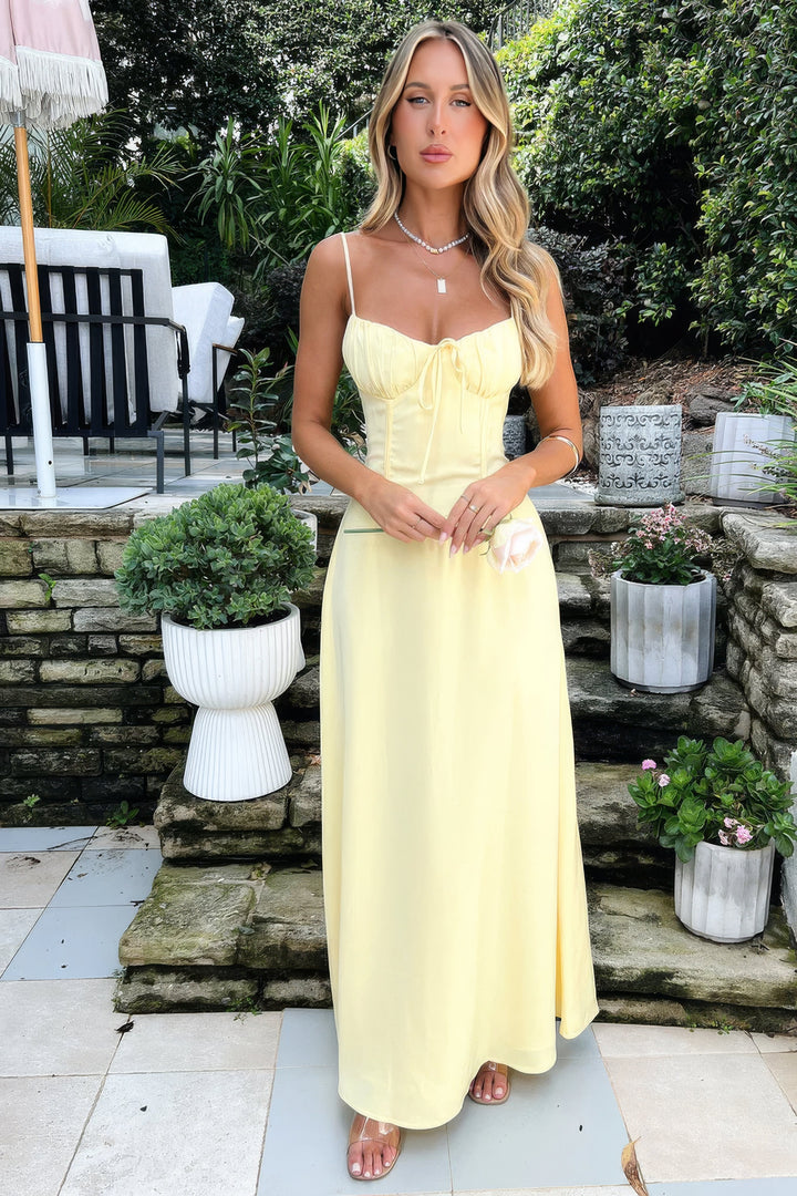 Sukienka Maxi o Eleganckim Letnim w kolorze Żółty 1