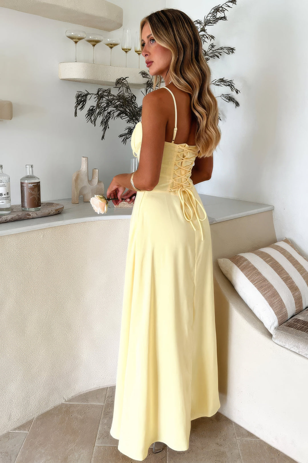 Sukienka Maxi o Eleganckim Letnim w kolorze Żółty 5