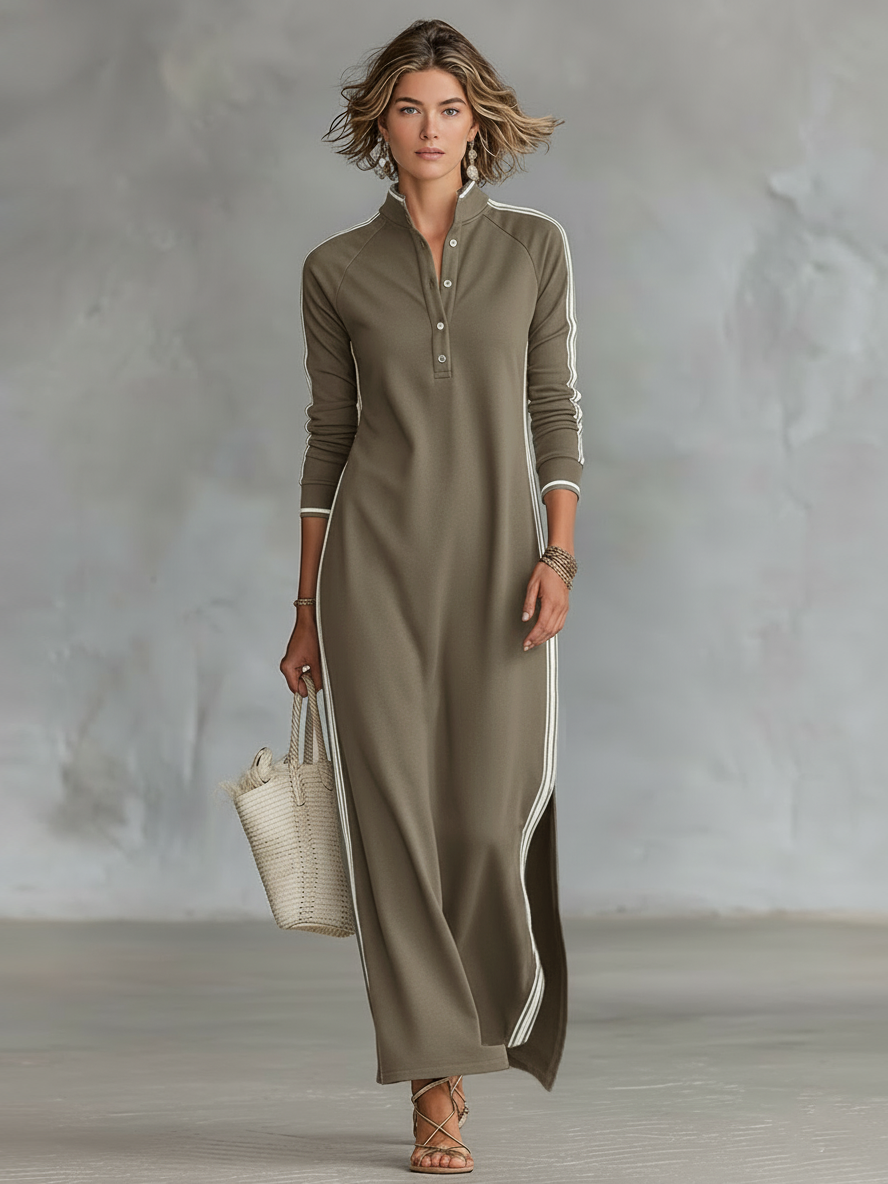 Sweatshirtkleid für Damen mit weißem Kragen w kolorze Khaki