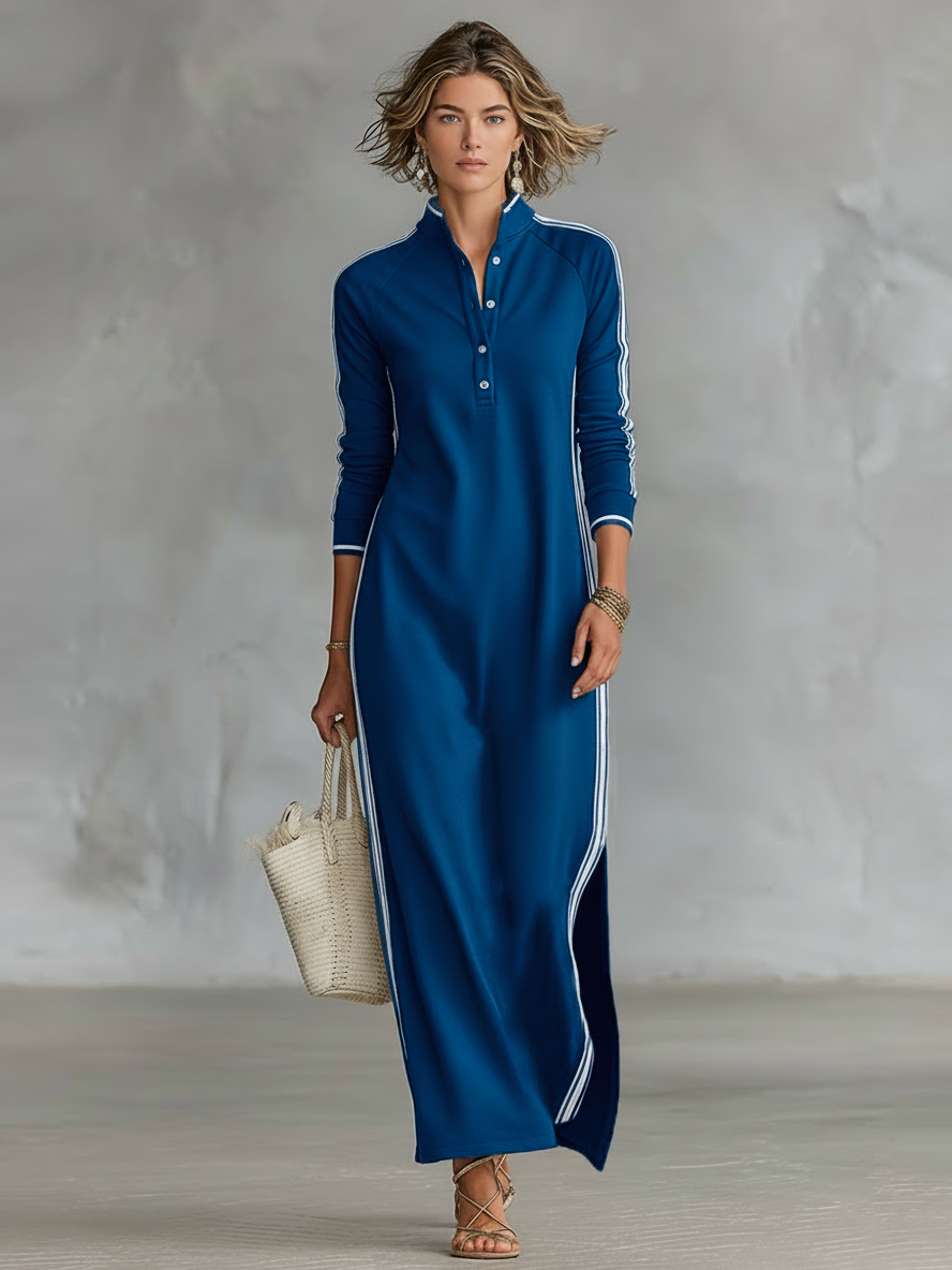 Sweatshirtkleid für Damen mit weißem Kragen w kolorze Königsblau