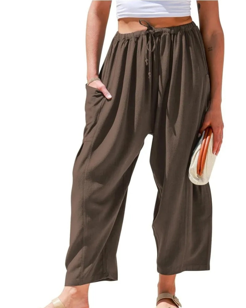 Weite Leinenhose Wide pants w kolorze Dunkelkaffee