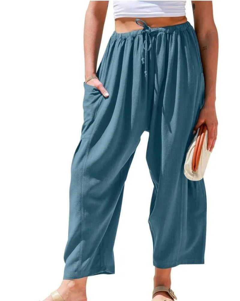 Weite Leinenhose Wide pants w kolorze Seeblau