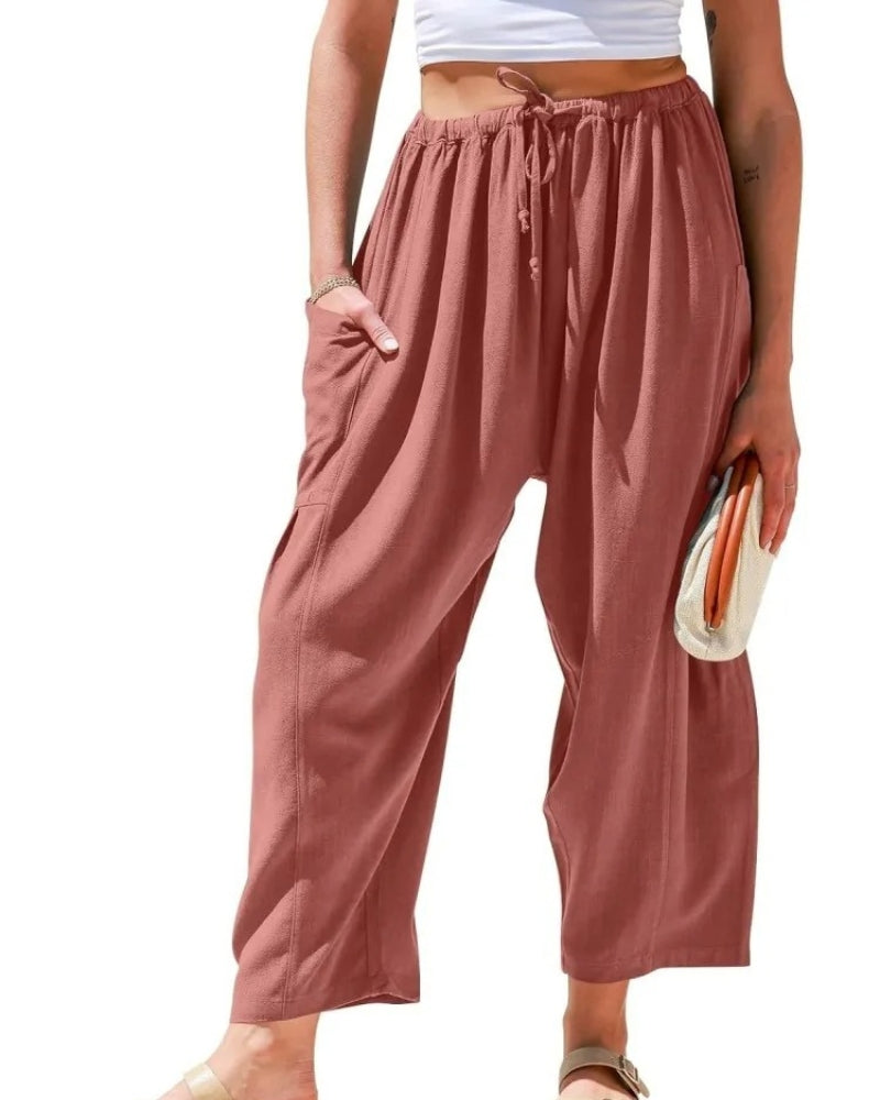 Weite Leinenhose Wide pants w kolorze Staubiges Rosé
