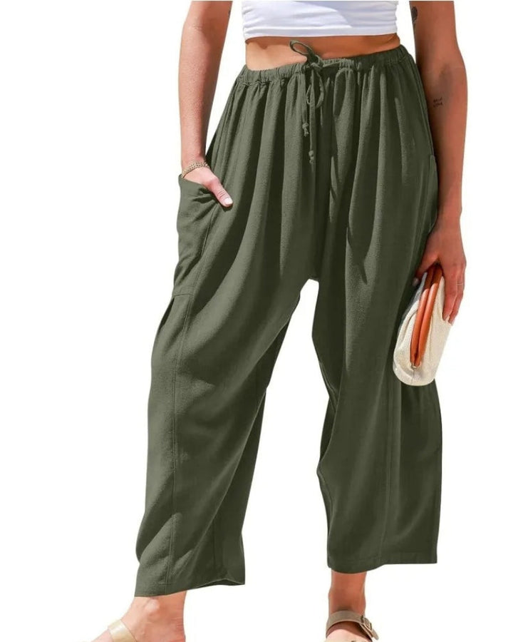 Weite Leinenhose Wide pants w kolorze Zielony