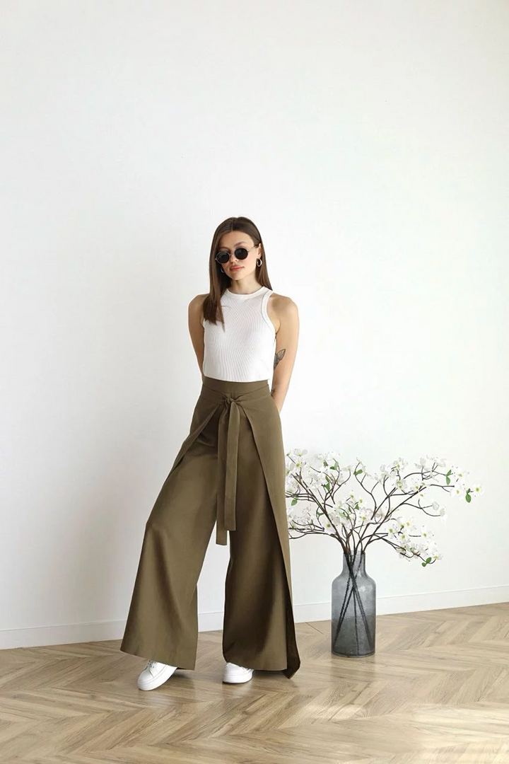 Weite Leinenhosen Wide pants w kolorze Khaki