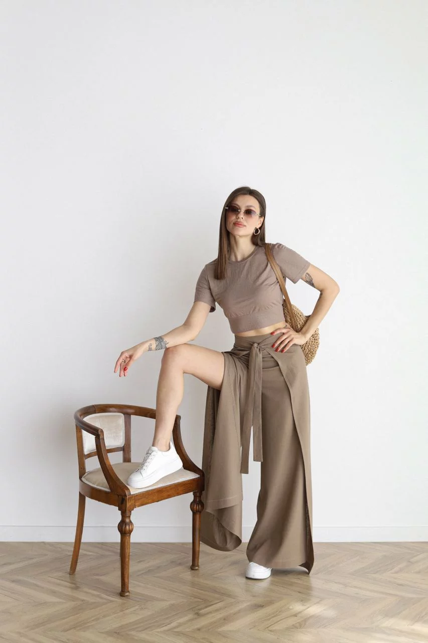 Weite Leinenhosen Wide pants w kolorze Mokka