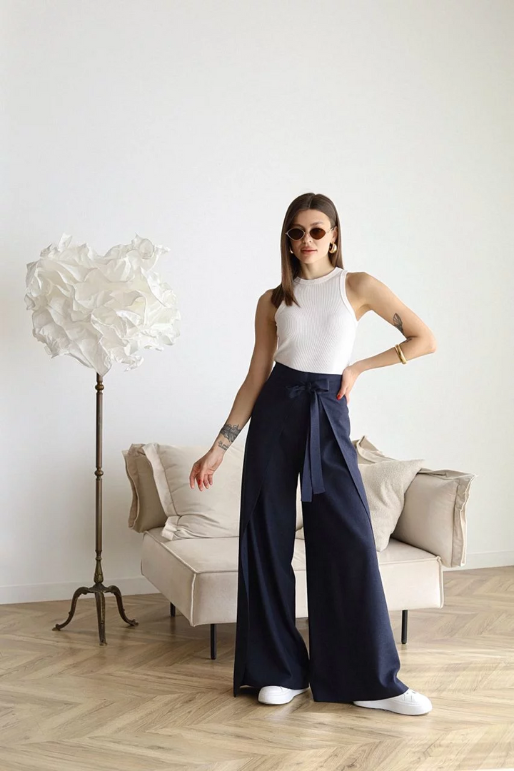 Weite Leinenhosen Wide pants w kolorze Niebieski