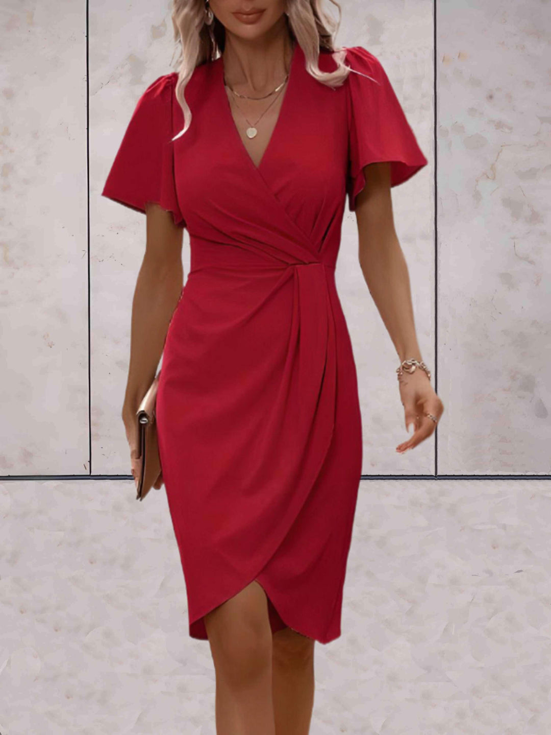 Wickelkleid mit V-Ausschnitt Wedding guest dress w kolorze Czerwony