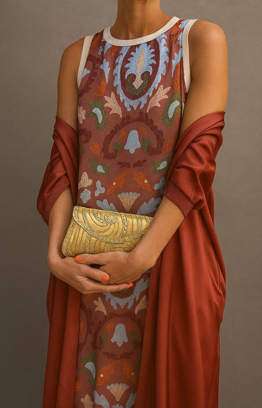 Women's Floral Embroidered Sleeveless Maxi w kolorze Brązowy