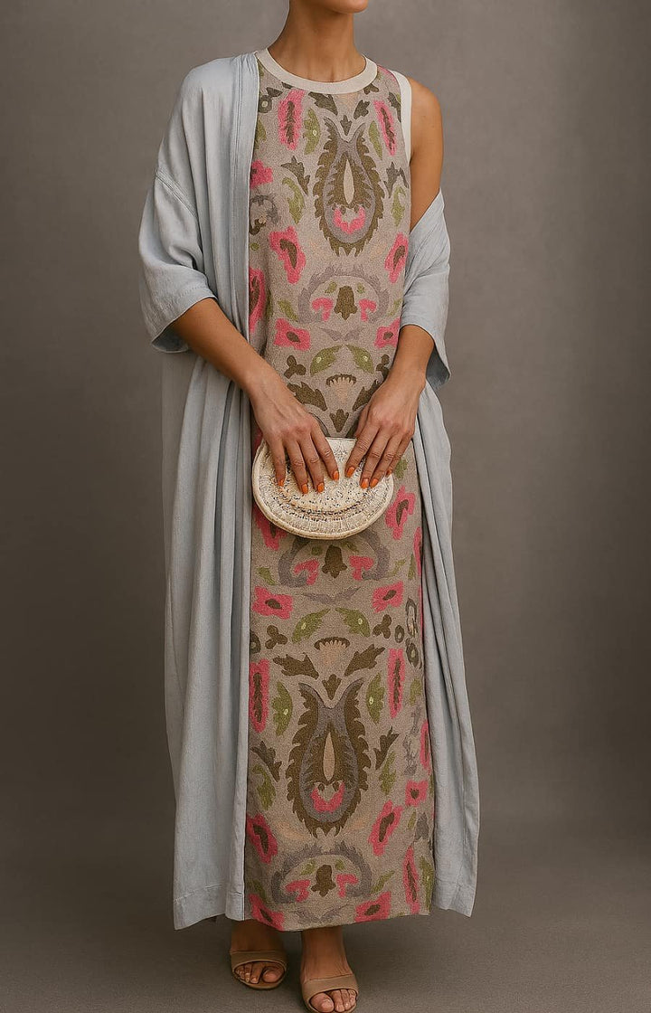 Women's Floral Embroidered Sleeveless Maxi w kolorze Khaki