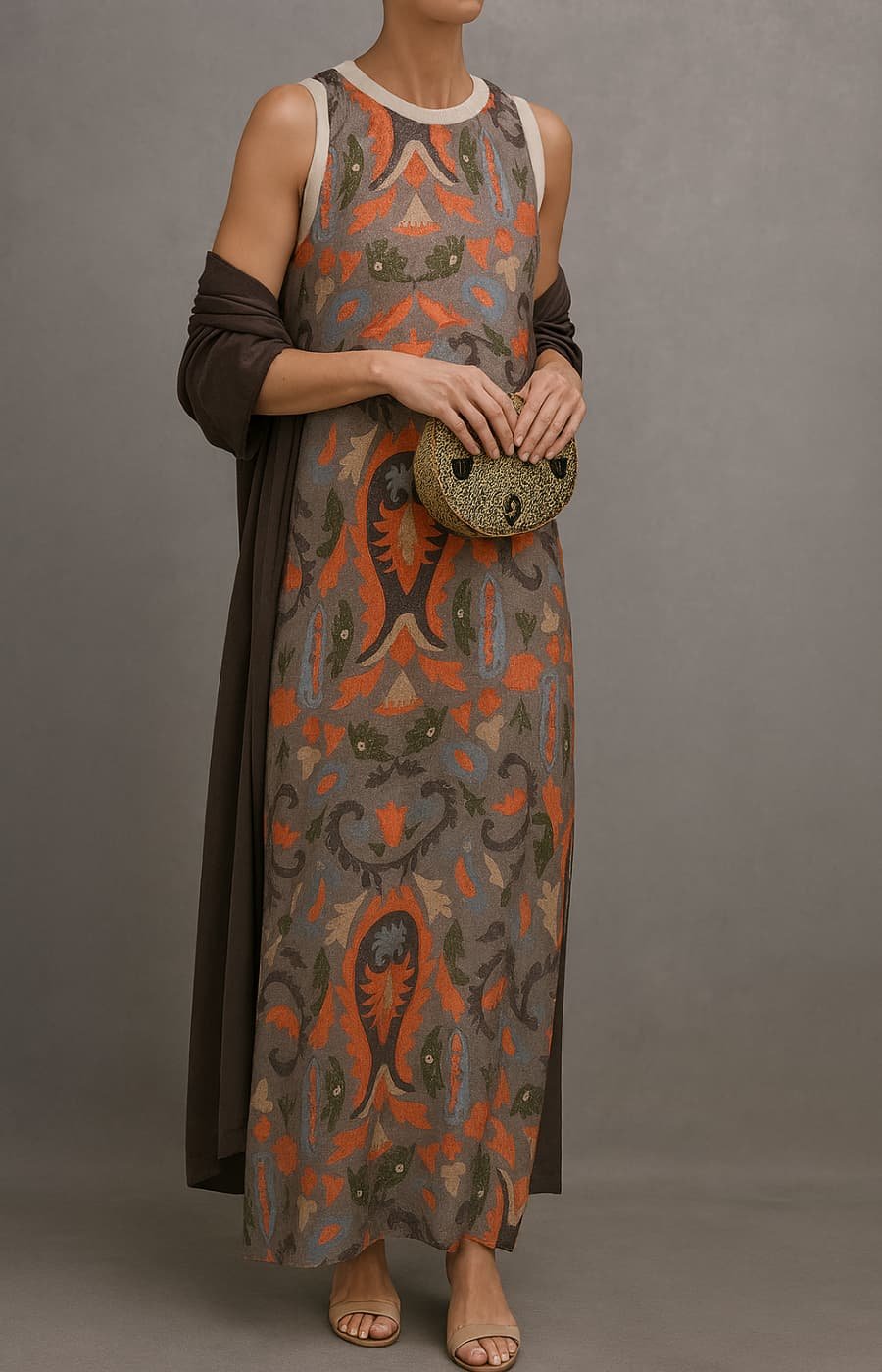 Women's Floral Embroidered Sleeveless Maxi w kolorze Szary