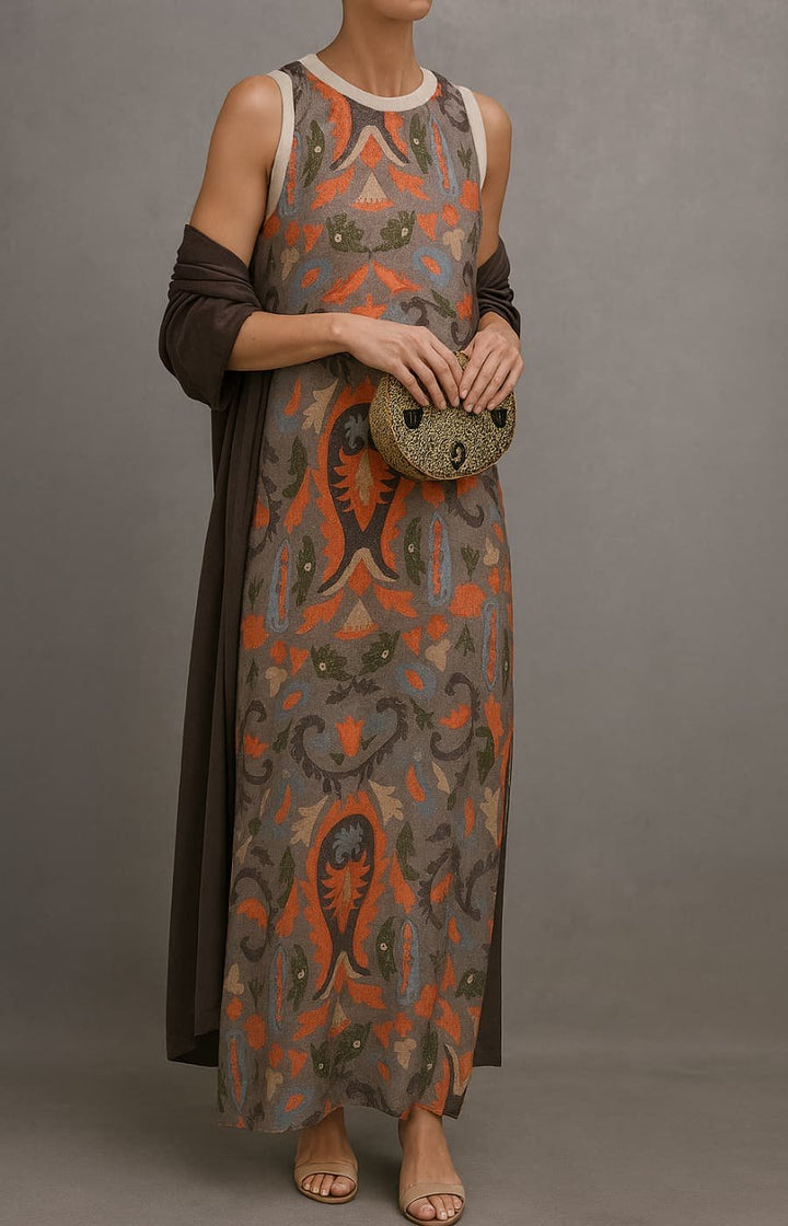 Women's Floral Embroidered Sleeveless Maxi w kolorze Szary