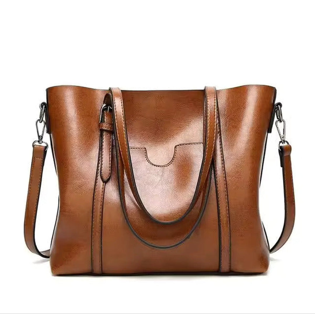 Women's Large Leather-Look Shoulder Tote w kolorze Brązowy