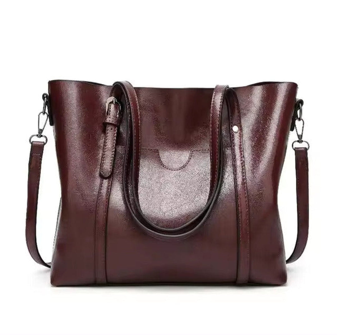 Women's Large Leather-Look Shoulder Tote w kolorze Coffee