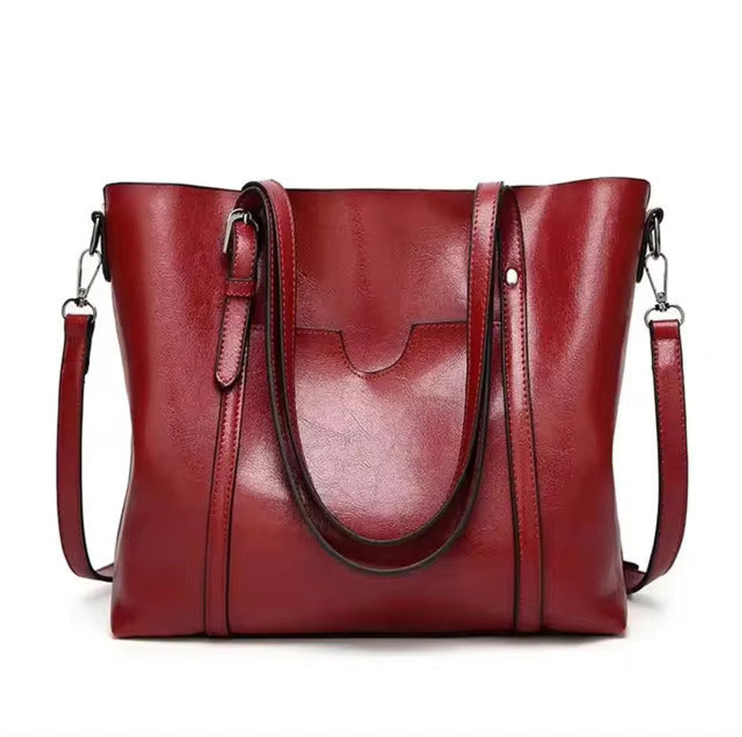 Women's Large Leather-Look Shoulder Tote w kolorze Czerwony