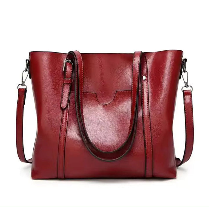 Women's Large Leather-Look Shoulder Tote w kolorze Czerwony