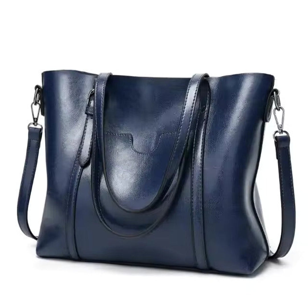 Women's Large Leather-Look Shoulder Tote w kolorze Niebieski