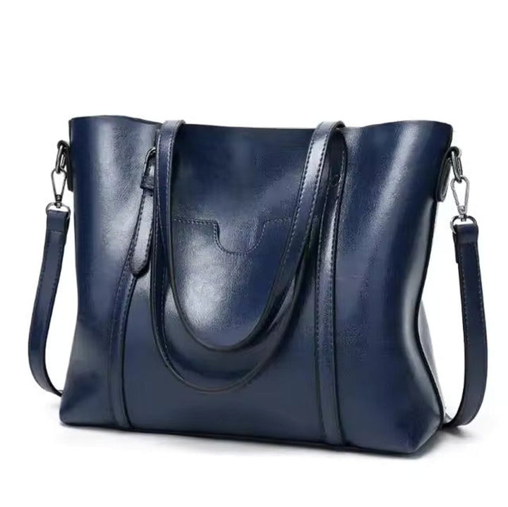 Women's Large Leather-Look Shoulder Tote w kolorze Niebieski