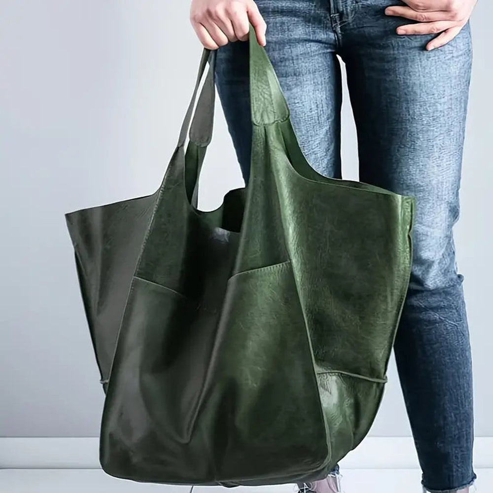 Women's Oversized Vegan Leather Magnetic-Closure w kolorze Oliwkowy