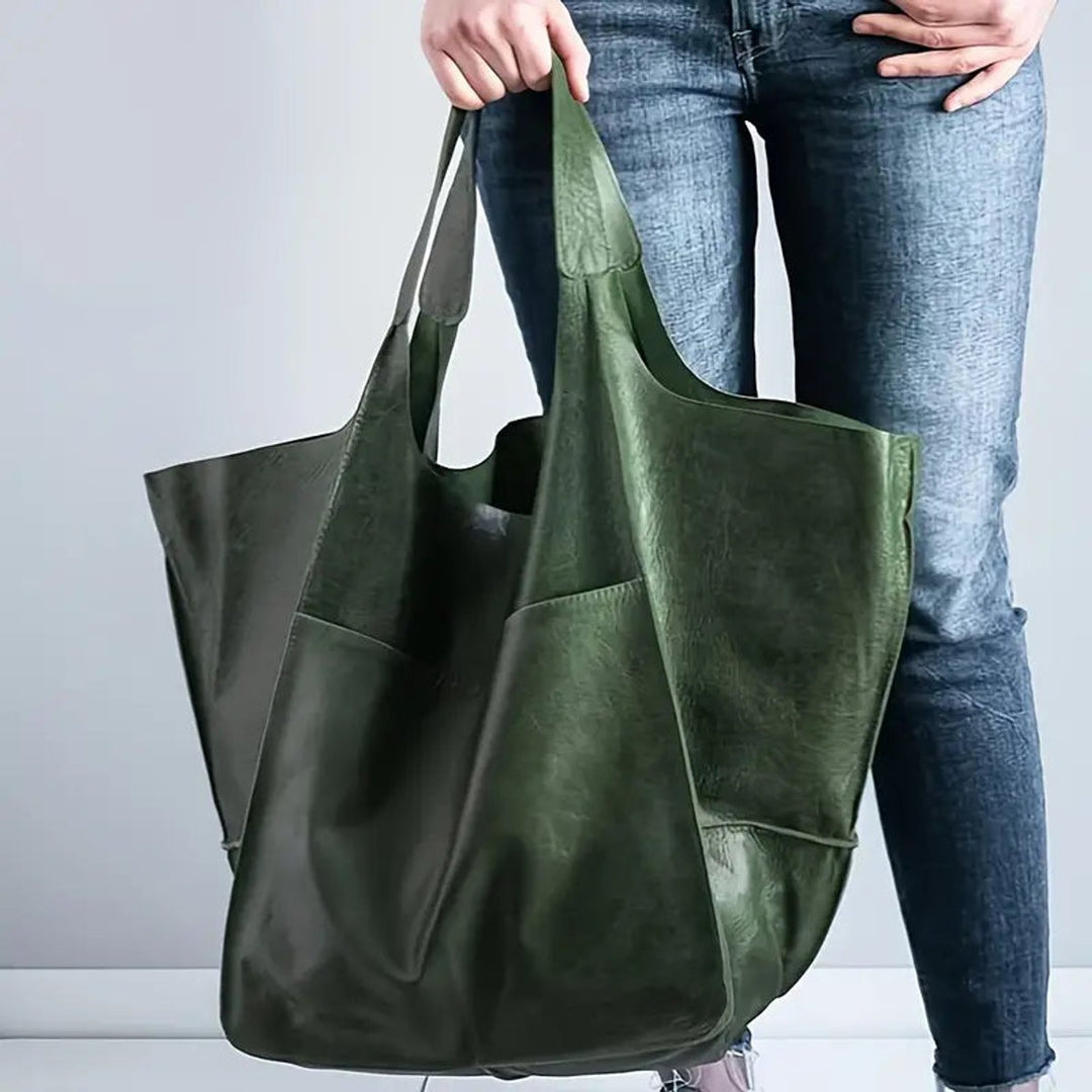 Women's Oversized Vegan Leather Magnetic-Closure w kolorze Oliwkowy