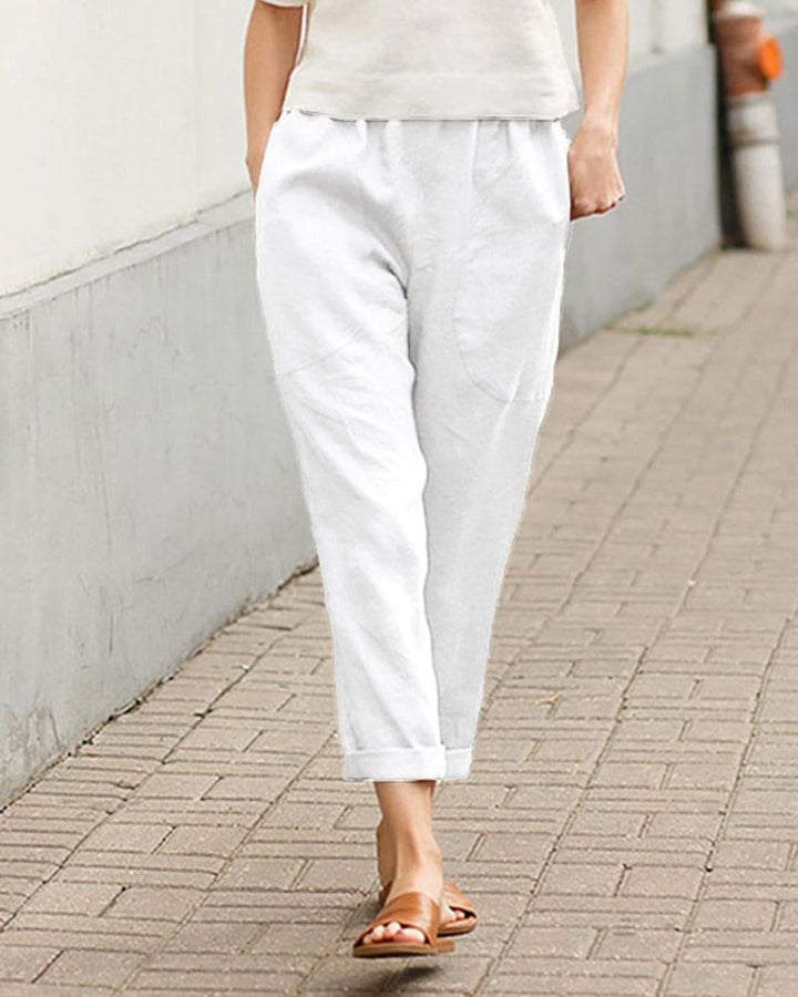 Riley | Damskie spodnie lniane letnie o luźnym zwężanym kroju foto 1