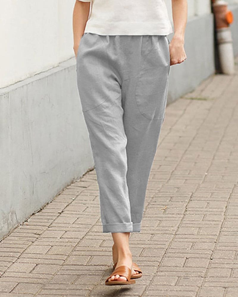 Riley | Damskie spodnie lniane letnie o luźnym zwężanym kroju foto 5
