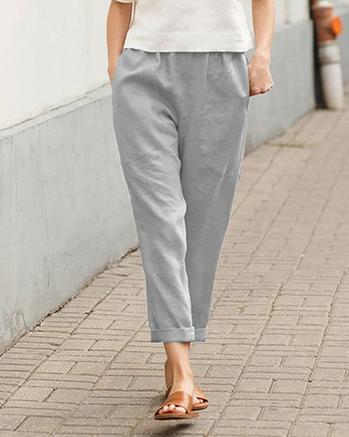 Riley | Damskie spodnie lniane letnie o luźnym zwężanym kroju foto 5