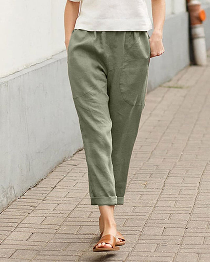 Riley | Damskie spodnie lniane letnie o luźnym zwężanym kroju foto 6