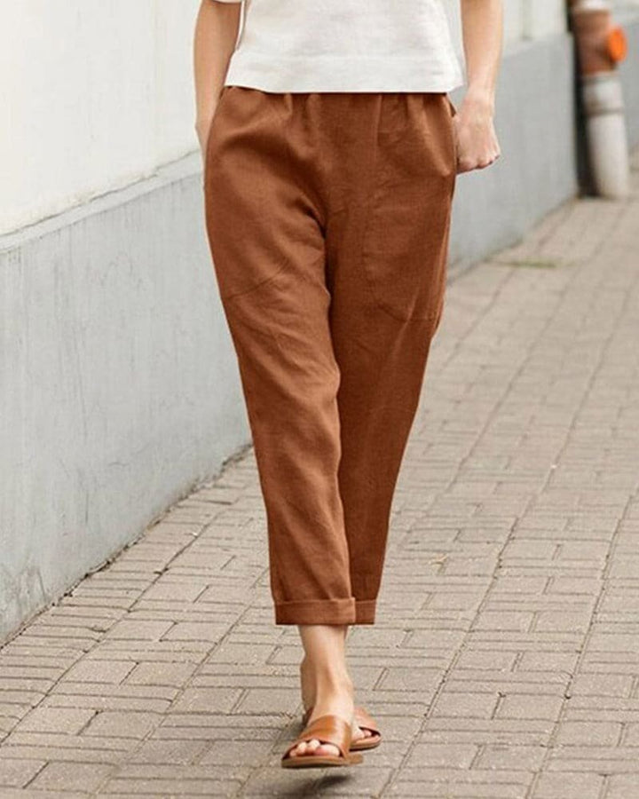 Riley | Damskie spodnie lniane letnie o luźnym zwężanym kroju foto 9