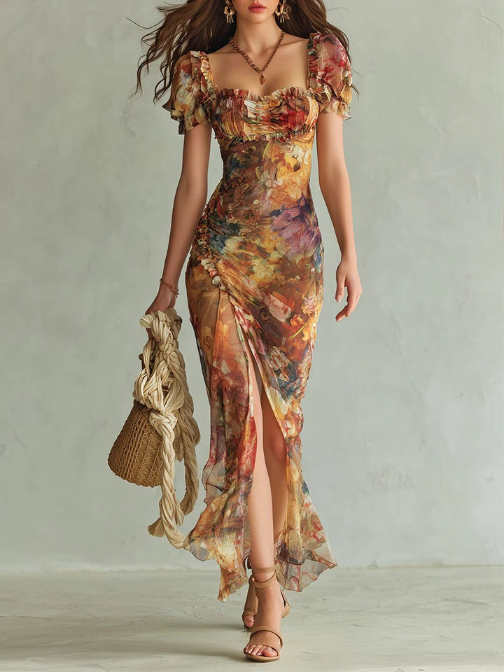 Women's Ruffle Sweetheart Chiffon Boho w kolorze Pomarańczowy